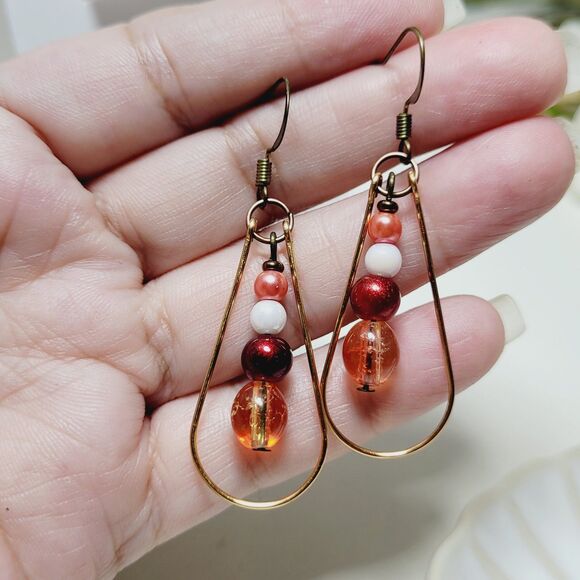 Boho Earrings  359#Fs NEW Teardrop glass earrings Antique.BronzeHooks  Handmade - Picture 3 of 6